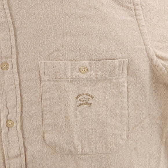Paul & Shark Flannel Italy Cotton Herringbone Button-Down 16 Heavyweight Beige - Picture 7 of 16
